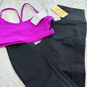 NWT 2 piece Fabletics Black Capri legging w/ Matching Sports Bra